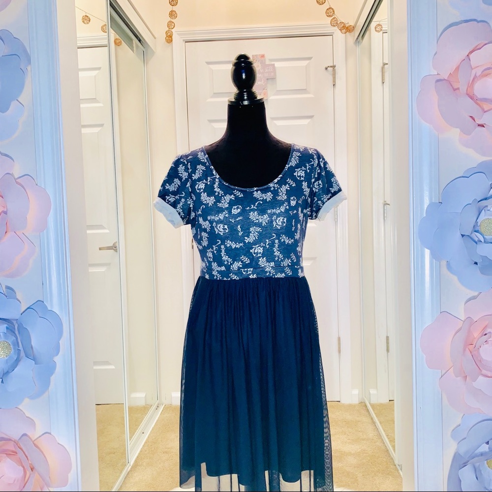 ANTHROPOLOGIE Navy/white Fit & Flare Dress SmallP